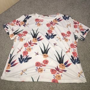 Botanical Print Round Neck Top